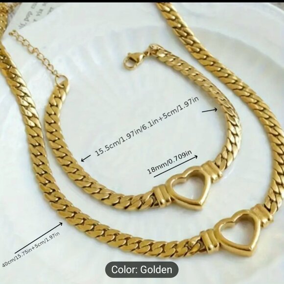 2pcs Stainless Steel gold plate fashion chain set . - Picture 2 of 4